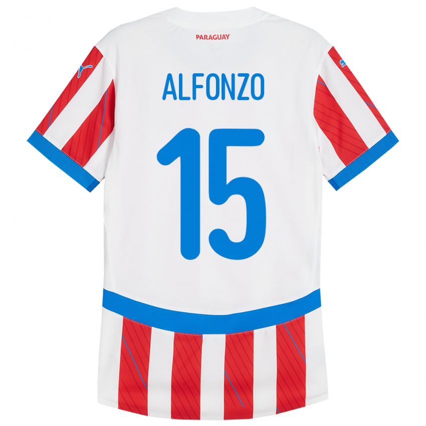 Bambino Maglia Paraguay Axel Alfonzo #15 Bianco Rosso Kit Gara Home 24-26 Maglietta