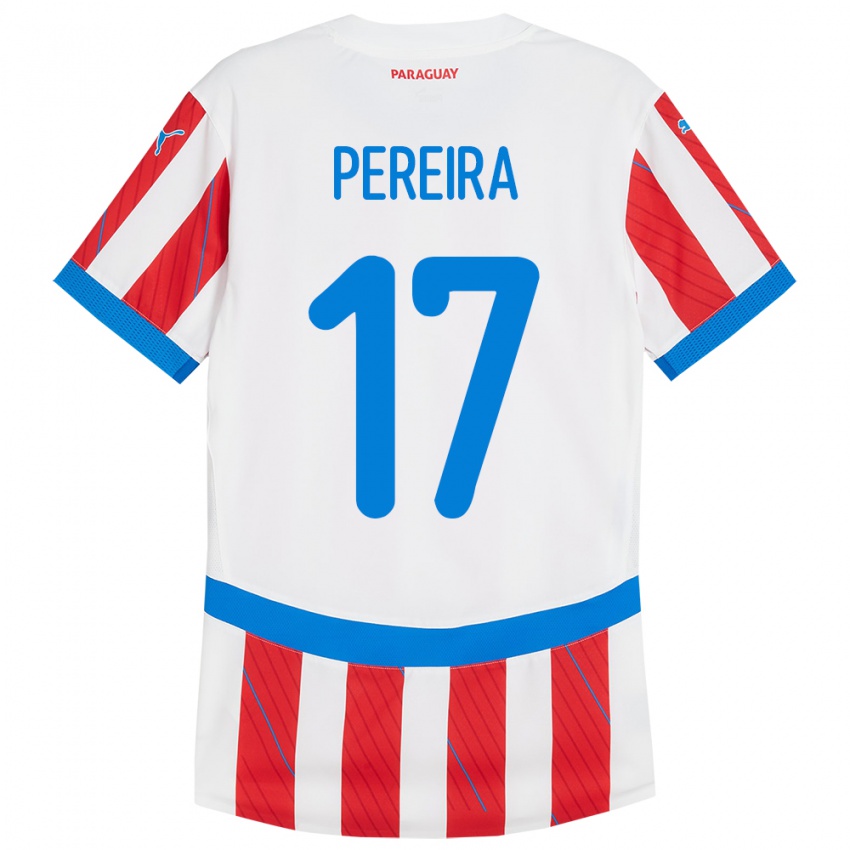 Bambino Maglia Paraguay Kevin Pereira #17 Bianco Rosso Kit Gara Home 24-26 Maglietta