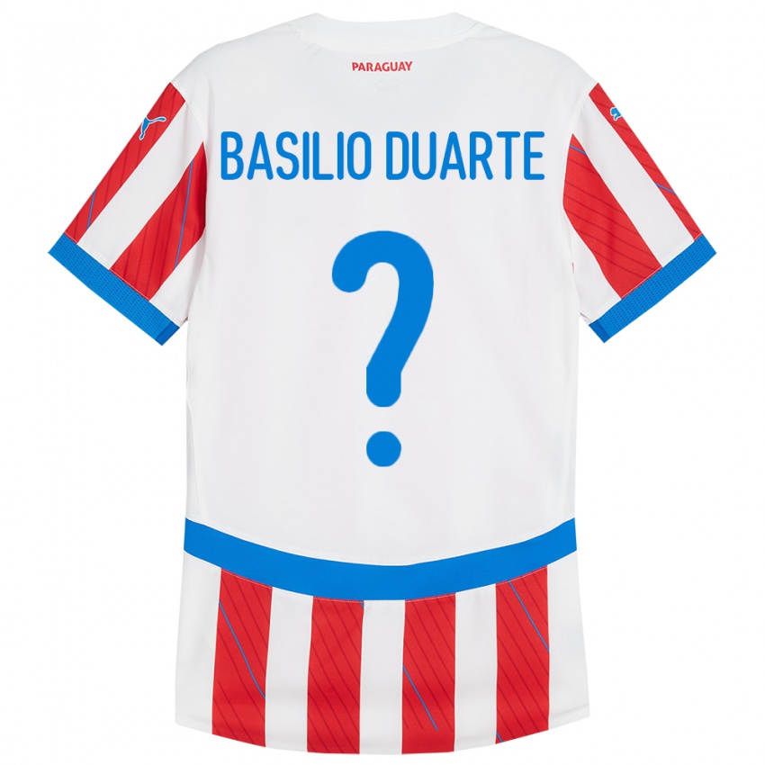 Bambino Maglia Paraguay Basilio Duarte #0 Bianco Rosso Kit Gara Home 24-26 Maglietta