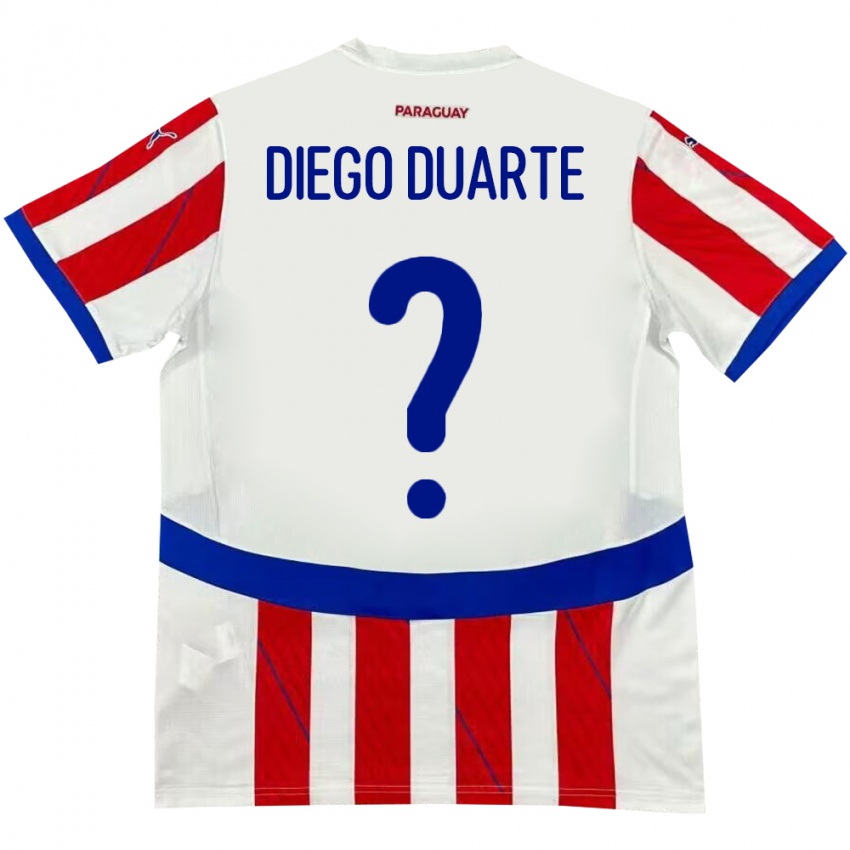 Bambino Maglia Paraguay Diego Duarte #0 Bianco Rosso Kit Gara Home 24-26 Maglietta