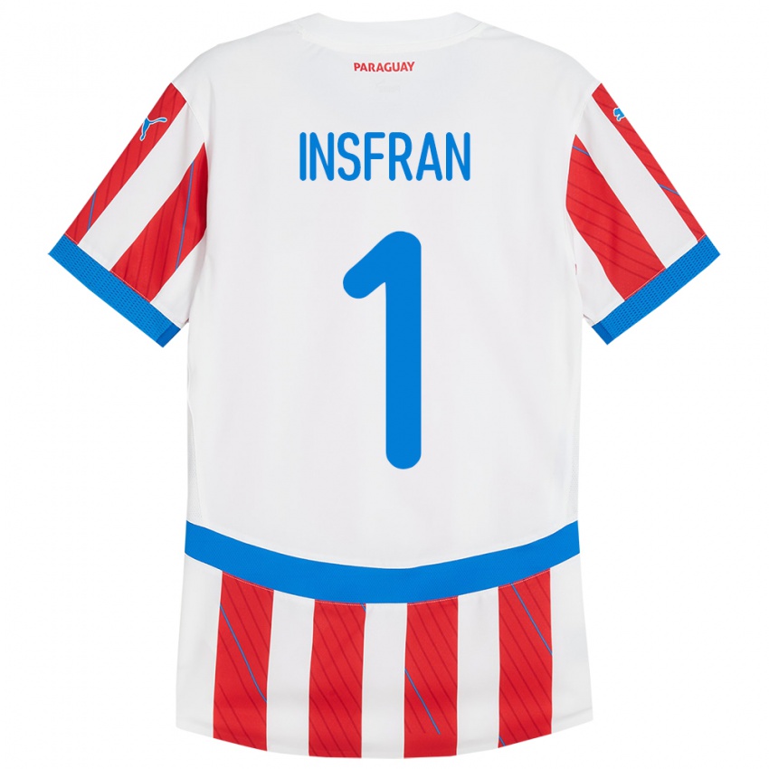 Bambino Maglia Paraguay Facundo Insfrán #1 Bianco Rosso Kit Gara Home 24-26 Maglietta