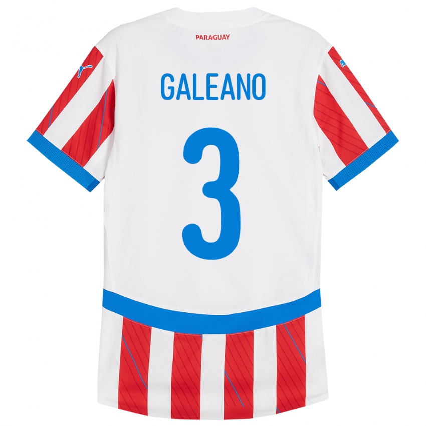Bambino Maglia Paraguay Fernando Galeano #3 Bianco Rosso Kit Gara Home 24-26 Maglietta