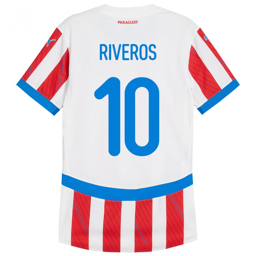 Bambino Maglia Paraguay Paulo Riveros #10 Bianco Rosso Kit Gara Home 24-26 Maglietta