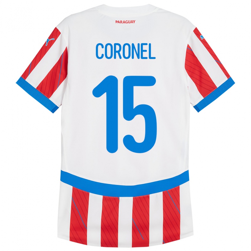 Bambino Maglia Paraguay Éver Coronel #15 Bianco Rosso Kit Gara Home 24-26 Maglietta