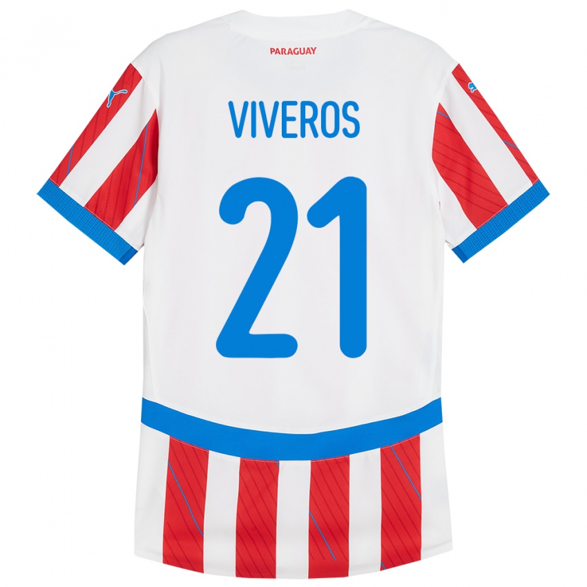 Bambino Maglia Paraguay Fernando Viveros #21 Bianco Rosso Kit Gara Home 24-26 Maglietta