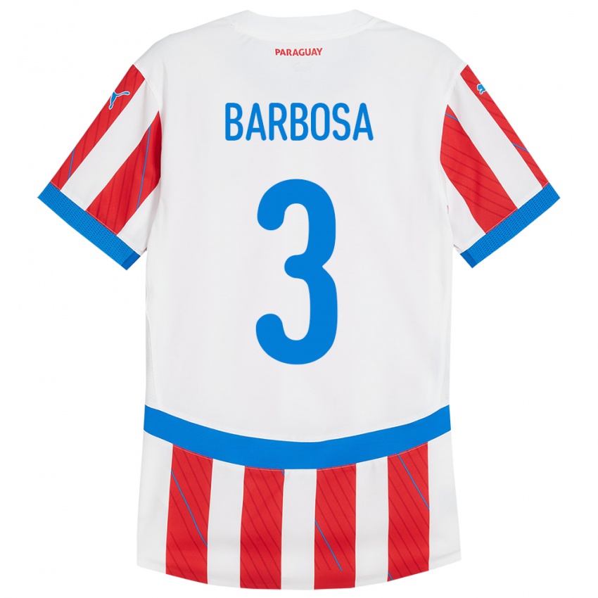 Bambino Maglia Paraguay Camila Barbosa #3 Bianco Rosso Kit Gara Home 24-26 Maglietta