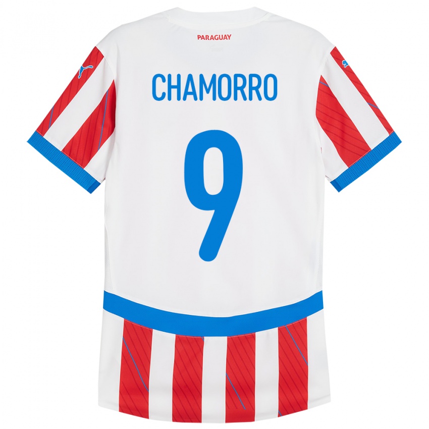 Bambino Maglia Paraguay Lice Chamorro #9 Bianco Rosso Kit Gara Home 24-26 Maglietta