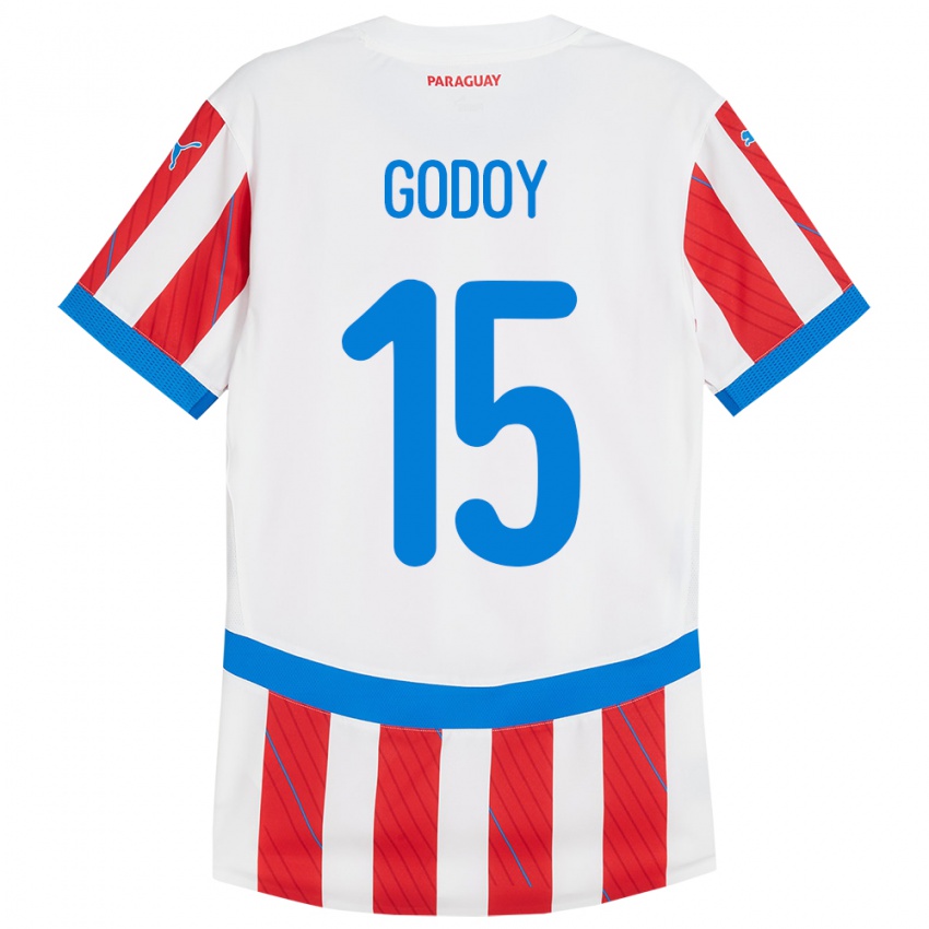 Bambino Maglia Paraguay Fanny Godoy #15 Bianco Rosso Kit Gara Home 24-26 Maglietta