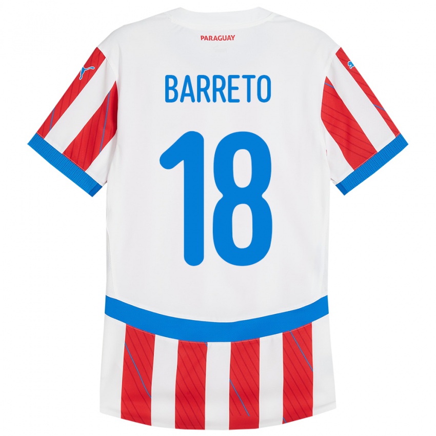 Bambino Maglia Paraguay Liz Barreto #18 Bianco Rosso Kit Gara Home 24-26 Maglietta