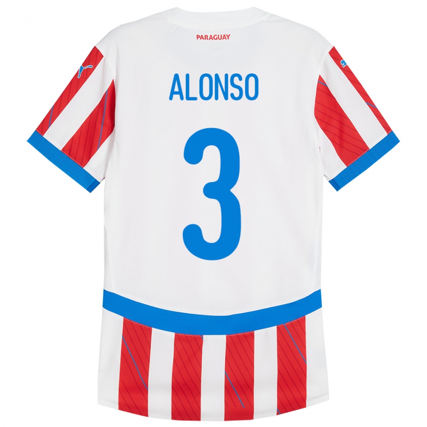 Bambino Maglia Paraguay Lorena Alonso #3 Bianco Rosso Kit Gara Home 24-26 Maglietta