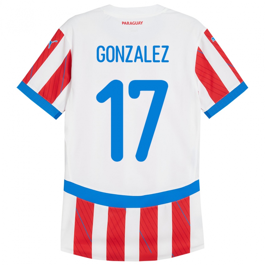 Bambino Maglia Paraguay Lourdes González #17 Bianco Rosso Kit Gara Home 24-26 Maglietta