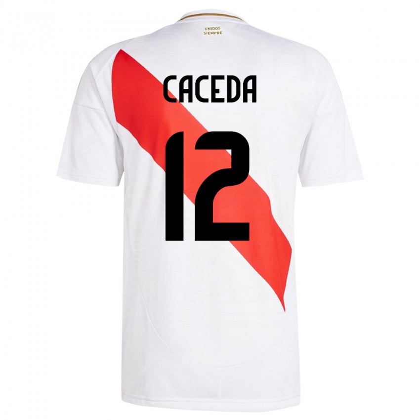 Bambino Maglia Perù Carlos Cáceda #12 Bianco Kit Gara Home 24-26 Maglietta