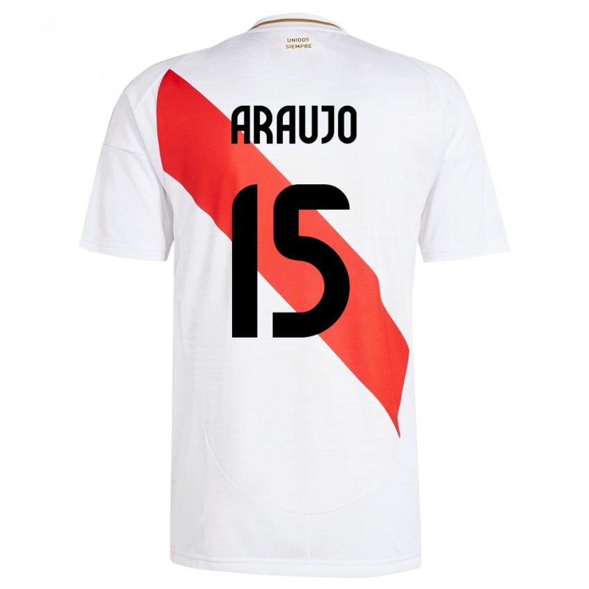 Bambino Maglia Perù Miguel Araujo #15 Bianco Kit Gara Home 24-26 Maglietta