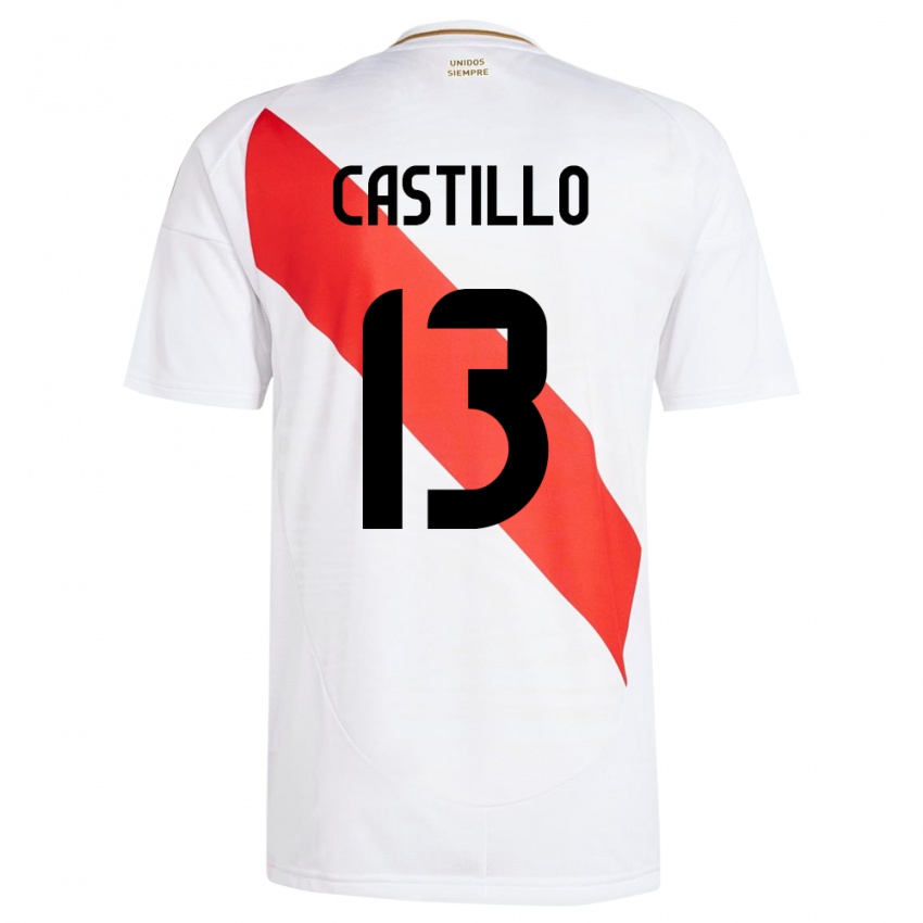 Bambino Maglia Perù Jesús Castillo #13 Bianco Kit Gara Home 24-26 Maglietta