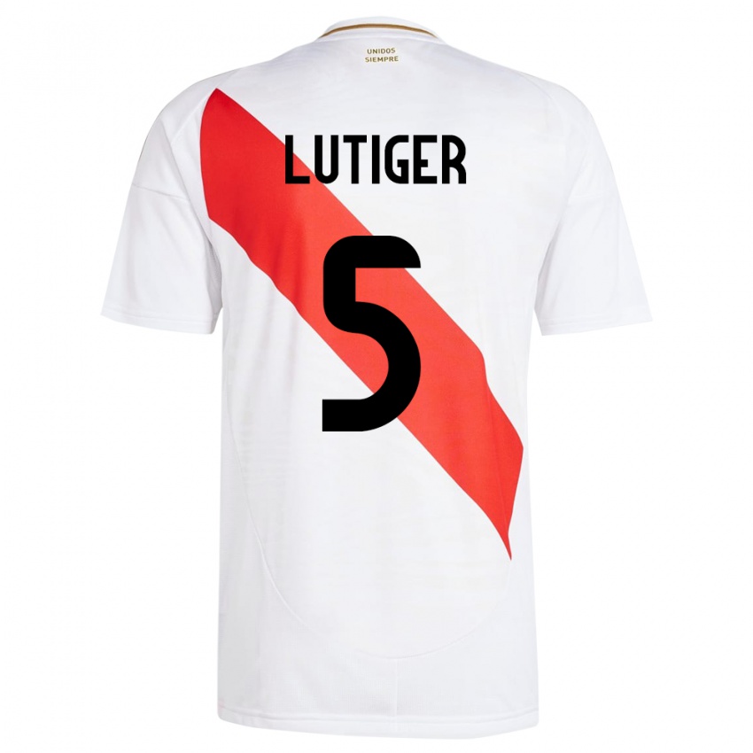 Bambino Maglia Perù Rafael Lutiger #5 Bianco Kit Gara Home 24-26 Maglietta