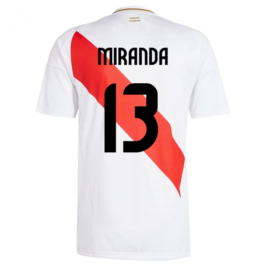 Bambino Maglia Perù Yoselin Miranda #13 Bianco Kit Gara Home 24-26 Maglietta