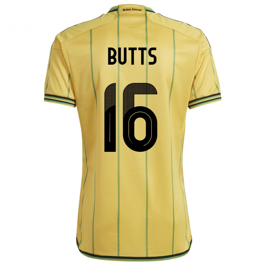 Bambino Maglia Giamaica Njeri Butts #16 Giallo Kit Gara Home 24-26 Maglietta