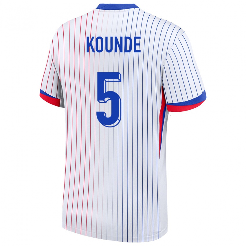 Bambino Maglia Francia Jules Kounde #5 Bianco Kit Gara Away 24-26 Maglietta