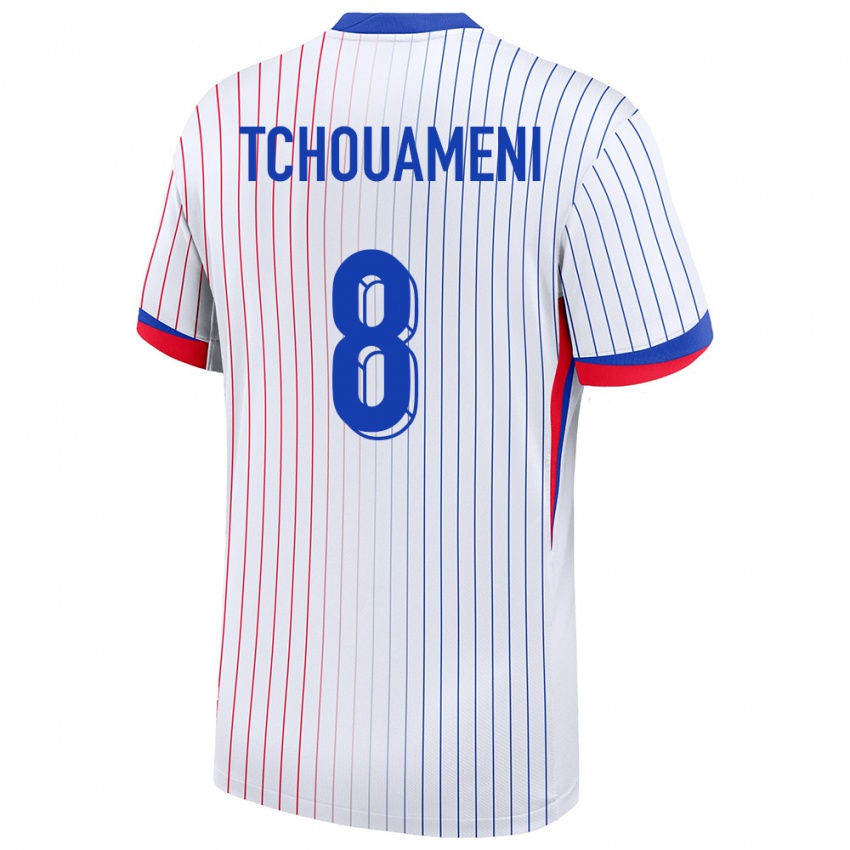 Bambino Maglia Francia Aurelien Tchouameni #8 Bianco Kit Gara Away 24-26 Maglietta