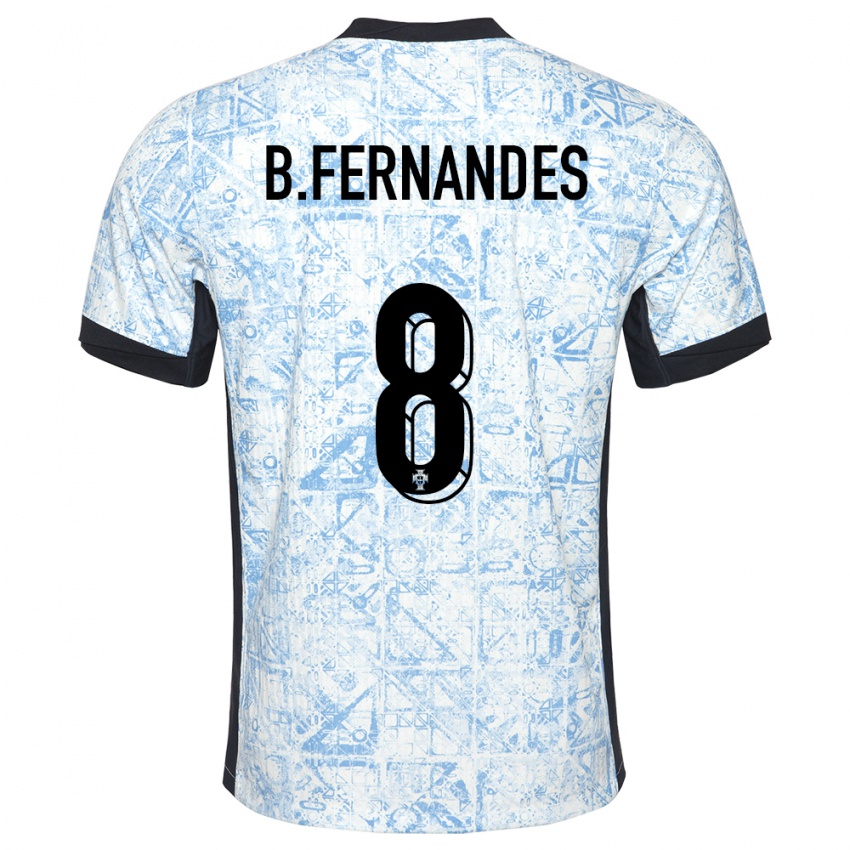 Bambino Maglia Portogallo Bruno Fernandes #8 Crema Blu Kit Gara Away 24-26 Maglietta