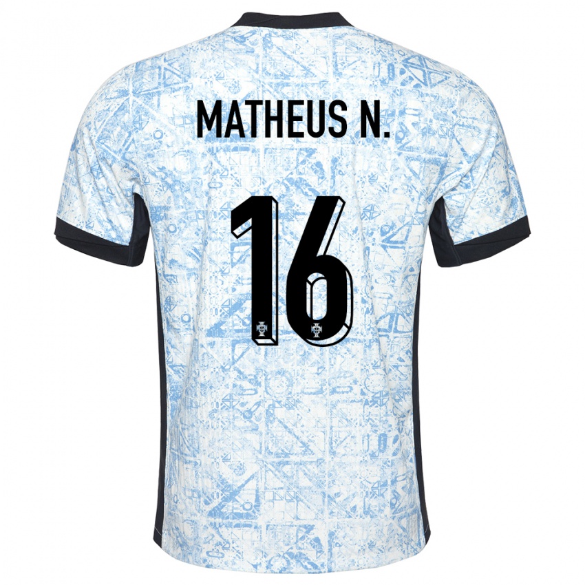 Bambino Maglia Portogallo Matheus Nunes #16 Crema Blu Kit Gara Away 24-26 Maglietta