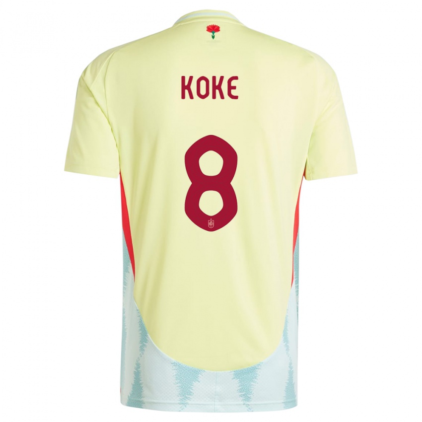 Bambino Maglia Spagna Koke #8 Giallo Kit Gara Away 24-26 Maglietta