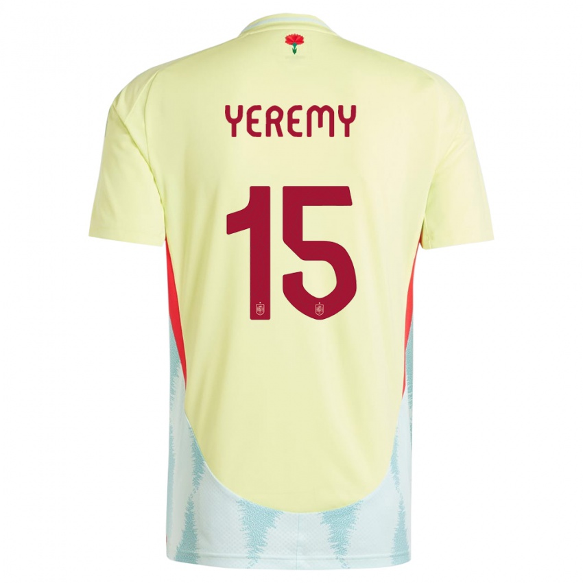 Bambino Maglia Spagna Yeremy Pino #15 Giallo Kit Gara Away 24-26 Maglietta