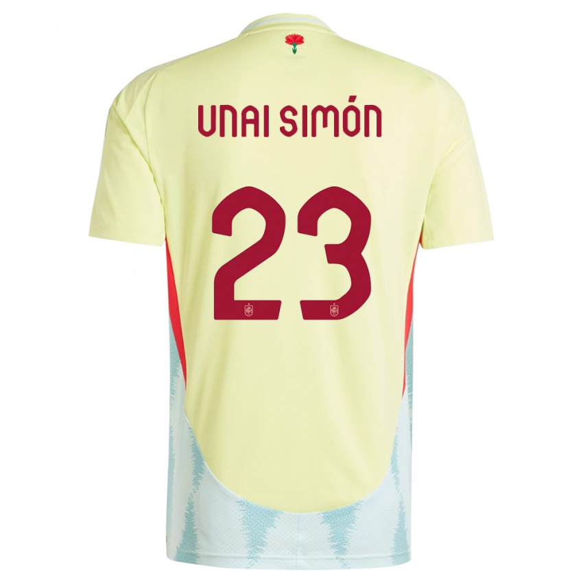 Bambino Maglia Spagna Unai Simon #23 Giallo Kit Gara Away 24-26 Maglietta