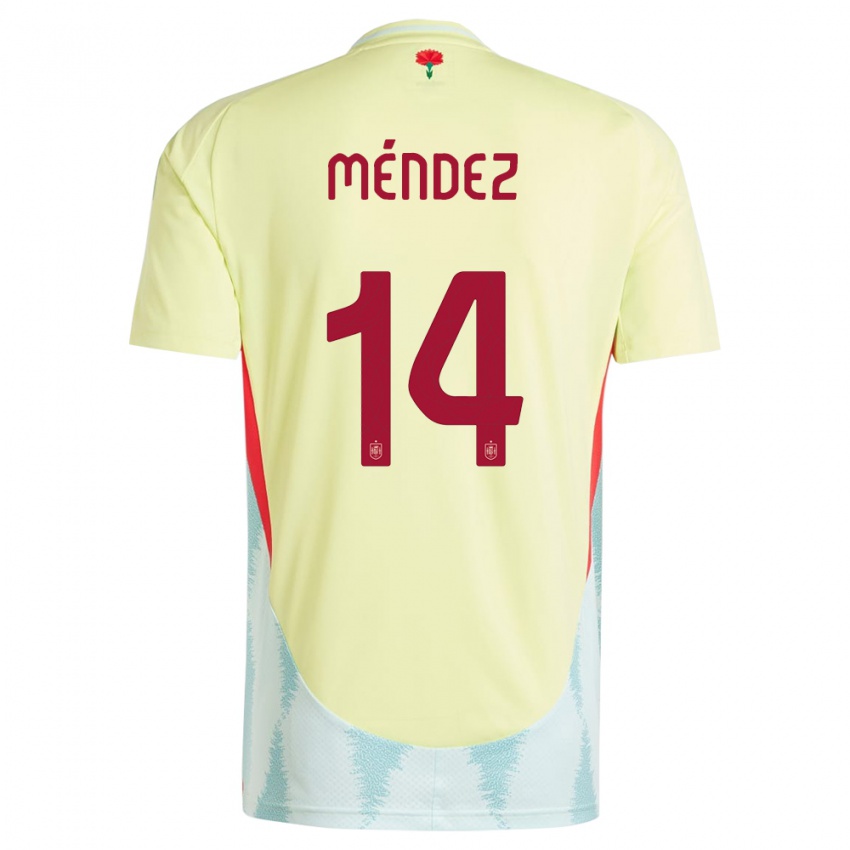 Bambino Maglia Spagna Maria Mendez #14 Giallo Kit Gara Away 24-26 Maglietta