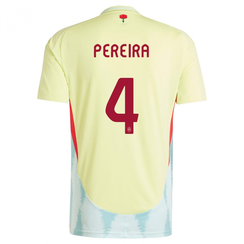 Bambino Maglia Spagna Andrea Pereira #4 Giallo Kit Gara Away 24-26 Maglietta