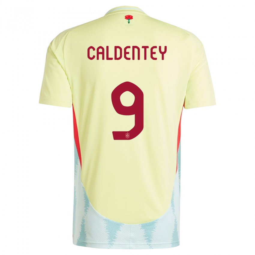 Bambino Maglia Spagna Mariona Caldentey #9 Giallo Kit Gara Away 24-26 Maglietta