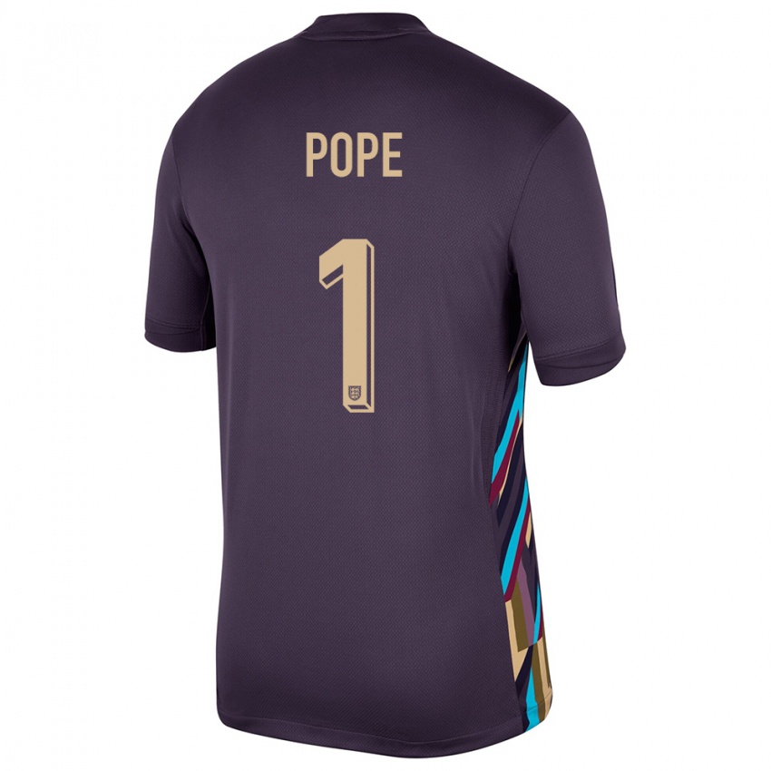 Bambino Maglia Inghilterra Nick Pope #1 Uvetta Scura Kit Gara Away 24-26 Maglietta