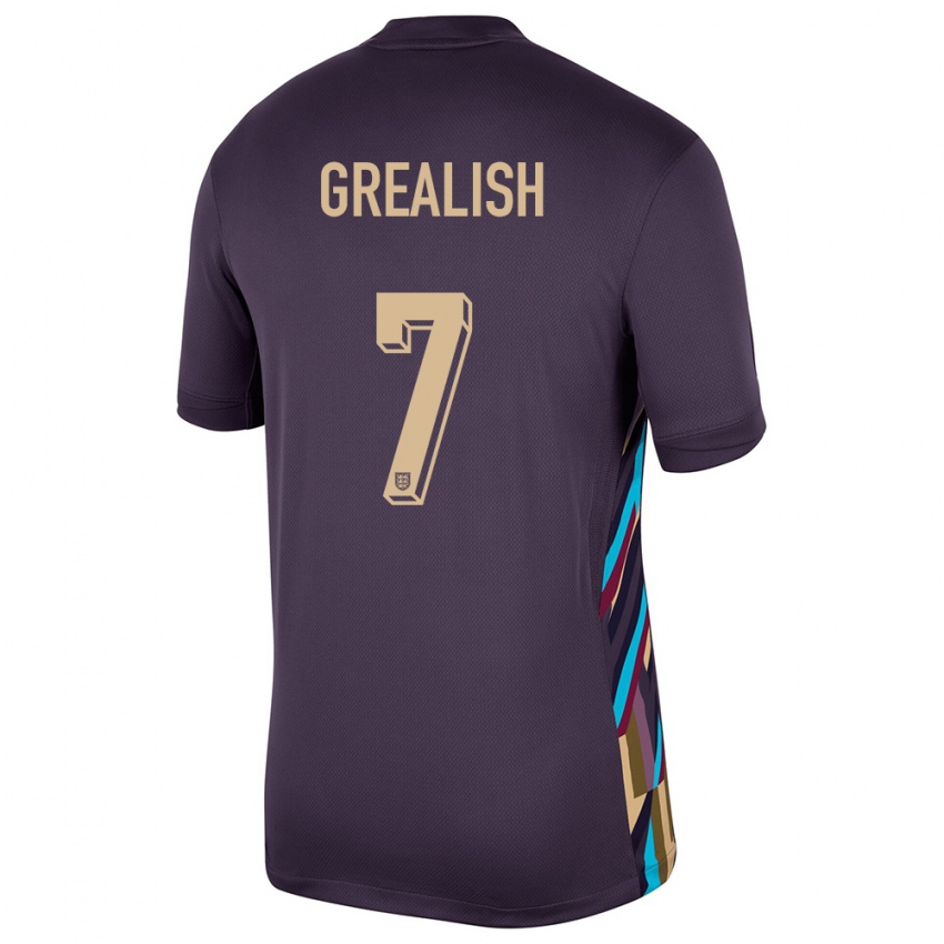 Bambino Maglia Inghilterra Jack Grealish #7 Uvetta Scura Kit Gara Away 24-26 Maglietta