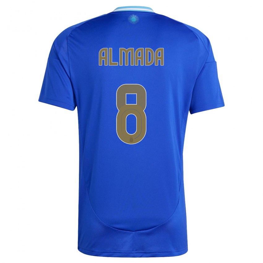Bambino Maglia Argentina Thiago Almada #8 Blu Kit Gara Away 24-26 Maglietta