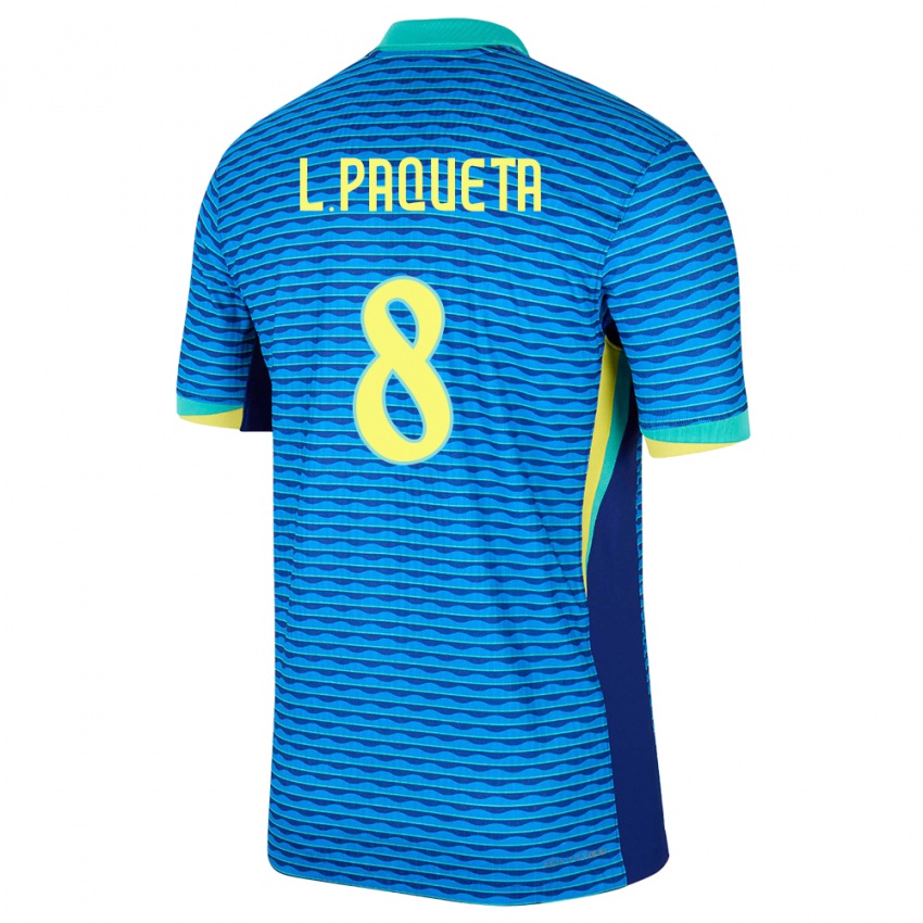 Bambino Maglia Brasile Lucas Paqueta #8 Blu Kit Gara Away 24-26 Maglietta