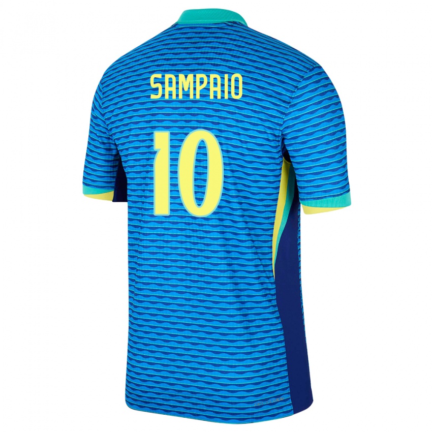 Bambino Maglia Brasile Duda Sampaio #10 Blu Kit Gara Away 24-26 Maglietta