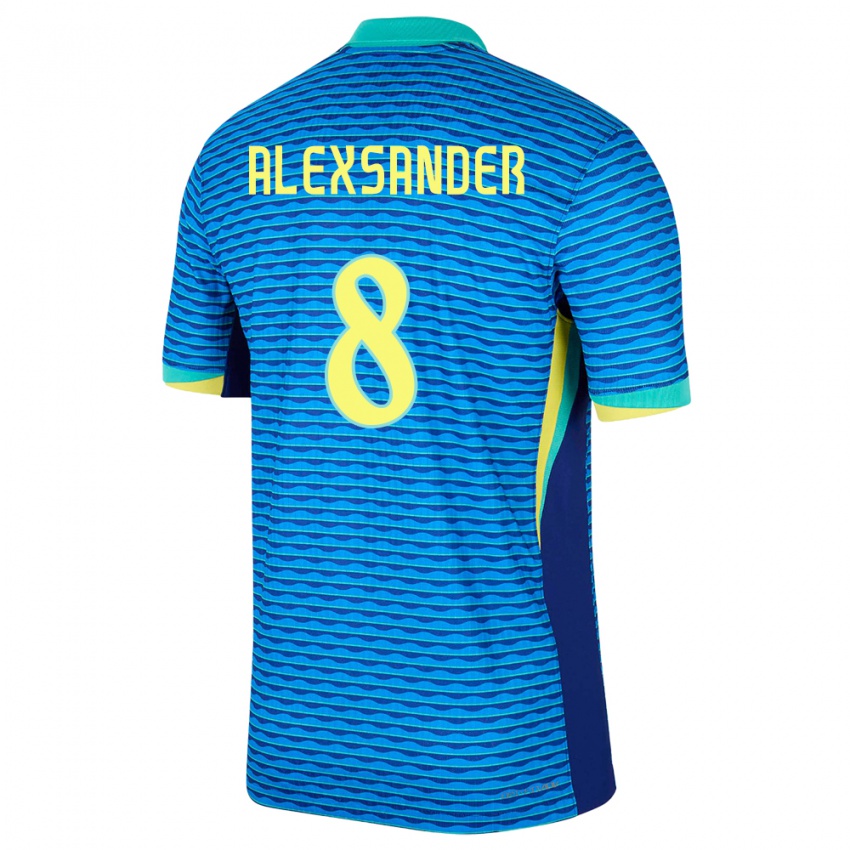 Bambino Maglia Brasile Alexsander #8 Blu Kit Gara Away 24-26 Maglietta