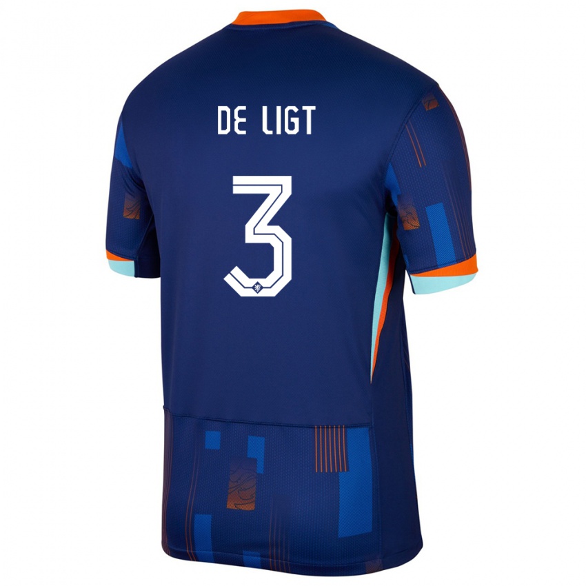 Bambino Maglia Paesi Bassi Matthijs De Ligt #3 Blu Kit Gara Away 24-26 Maglietta