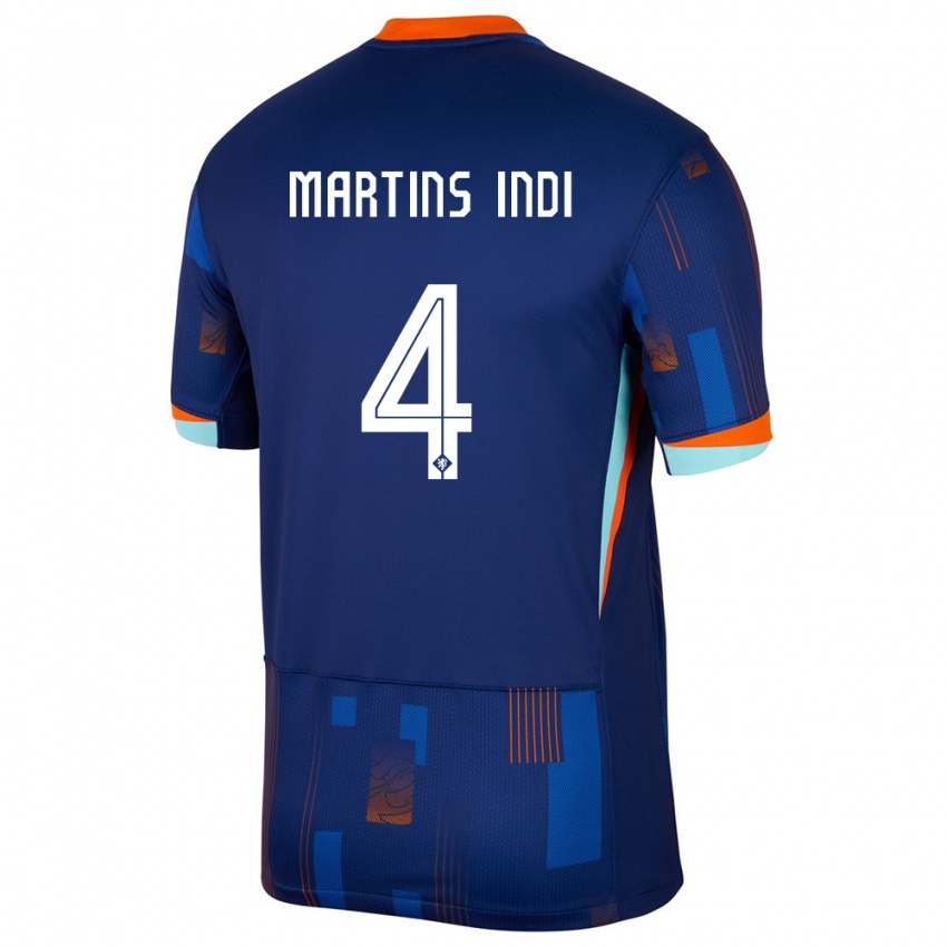 Bambino Maglia Paesi Bassi Bruno Martins Indi #4 Blu Kit Gara Away 24-26 Maglietta