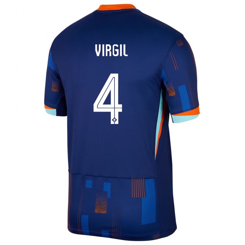 Bambino Maglia Paesi Bassi Virgil Van Dijk #4 Blu Kit Gara Away 24-26 Maglietta