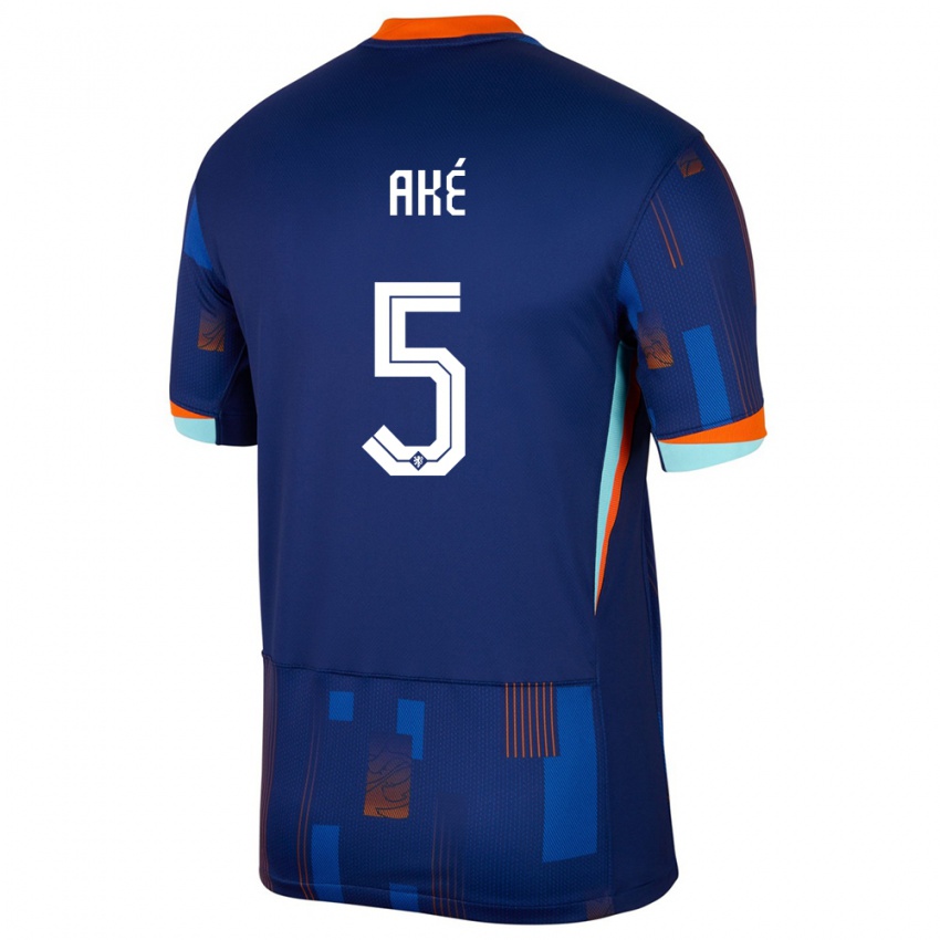 Bambino Maglia Paesi Bassi Nathan Ake #5 Blu Kit Gara Away 24-26 Maglietta