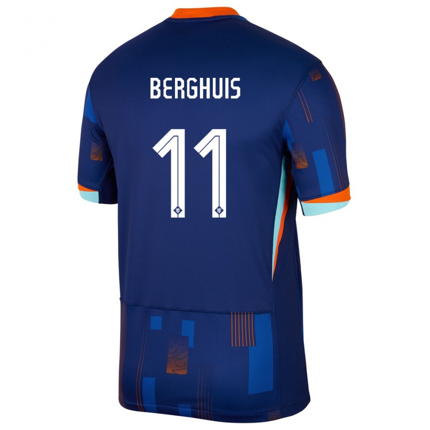 Bambino Maglia Paesi Bassi Steven Berghuis #11 Blu Kit Gara Away 24-26 Maglietta