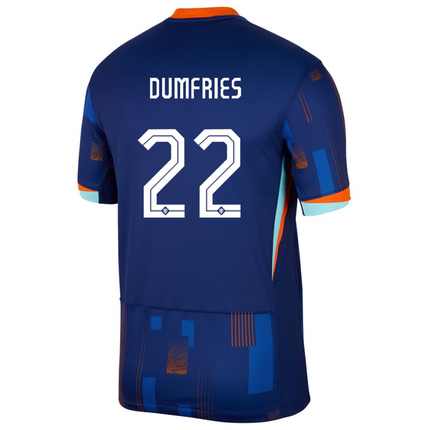 Bambino Maglia Paesi Bassi Denzel Dumfries #22 Blu Kit Gara Away 24-26 Maglietta