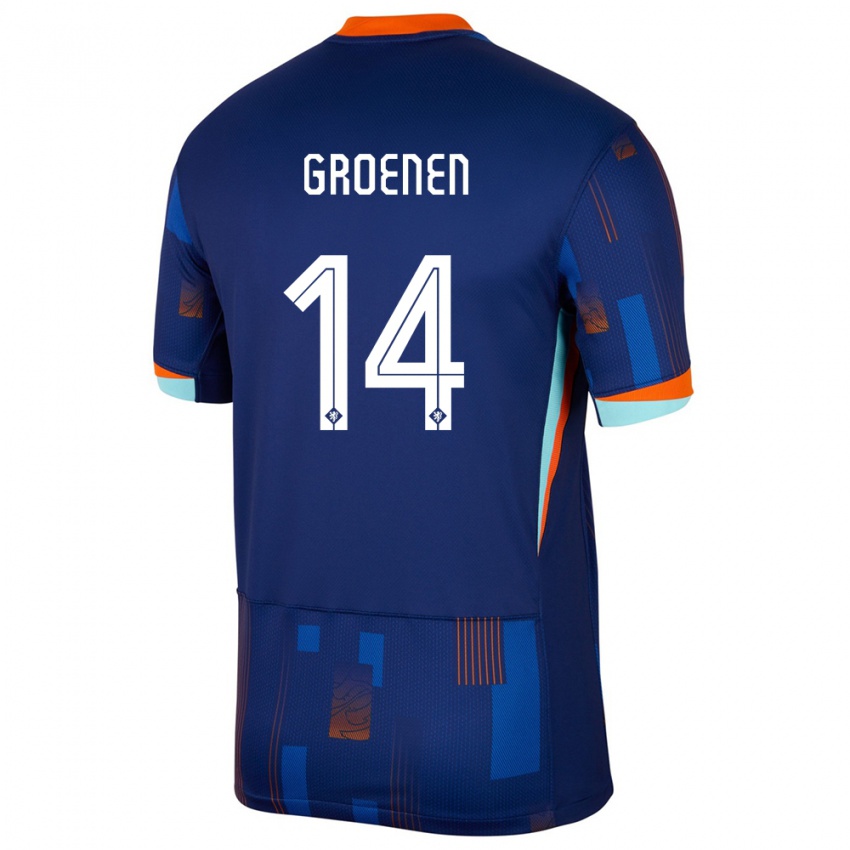 Bambino Maglia Paesi Bassi Jackie Groenen #14 Blu Kit Gara Away 24-26 Maglietta