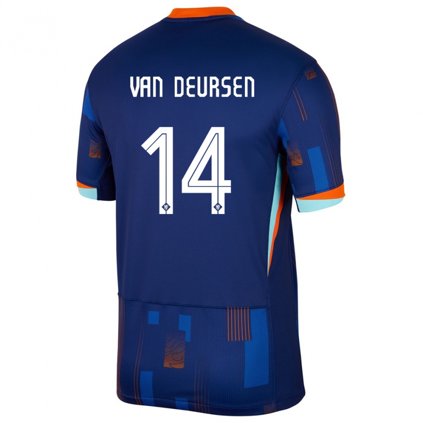 Bambino Maglia Paesi Bassi Eva Van Deursen #14 Blu Kit Gara Away 24-26 Maglietta