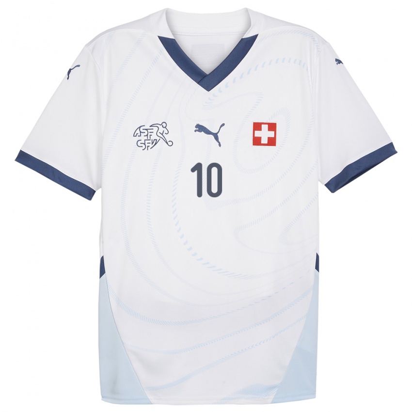 Bambino Maglia Svizzera Granit Xhaka #10 Bianco Kit Gara Away 24-26 Maglietta