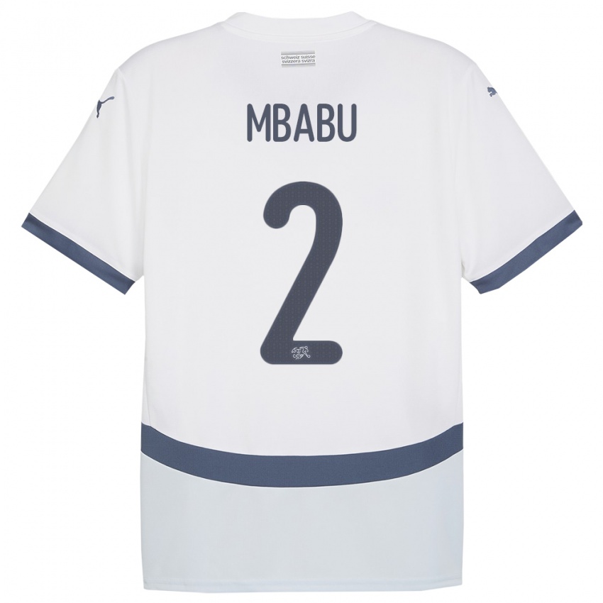 Bambino Maglia Svizzera Kevin Mbabu #2 Bianco Kit Gara Away 24-26 Maglietta