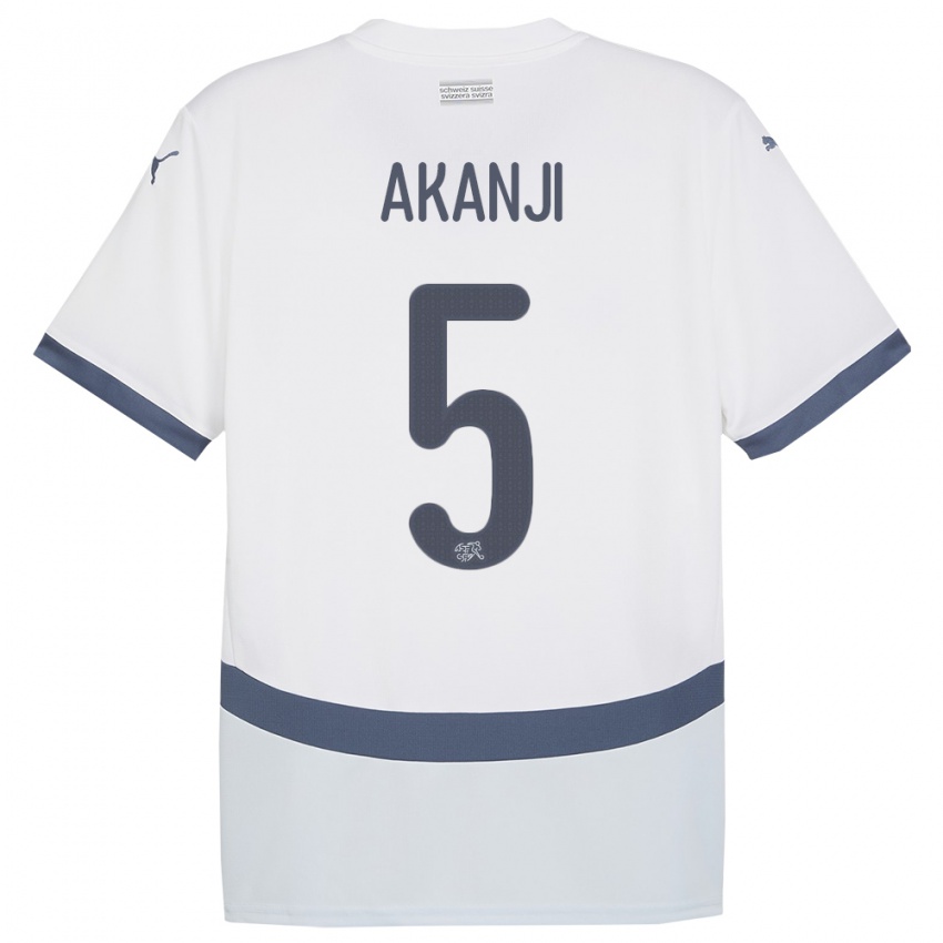 Bambino Maglia Svizzera Manuel Akanji #5 Bianco Kit Gara Away 24-26 Maglietta