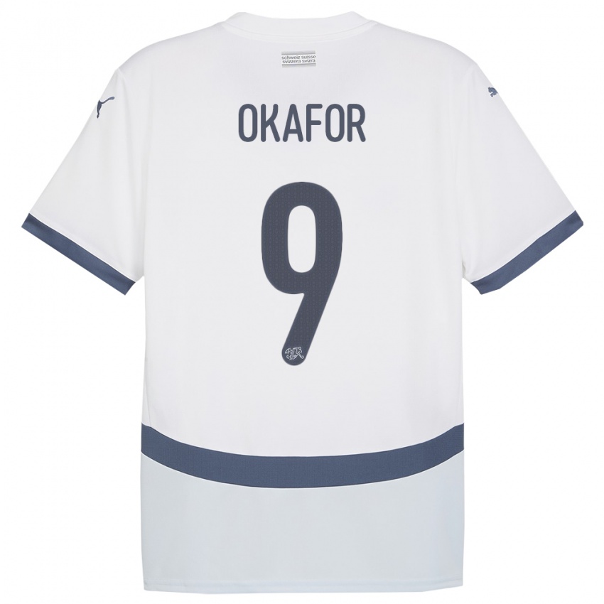 Bambino Maglia Svizzera Noah Okafor #9 Bianco Kit Gara Away 24-26 Maglietta