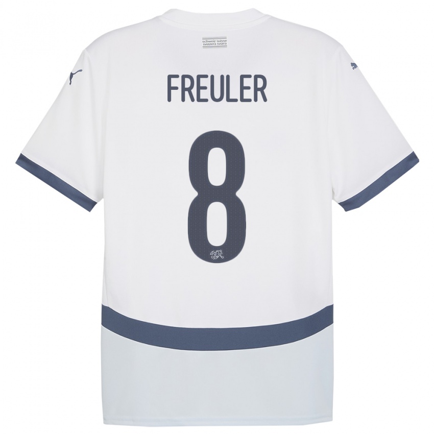 Bambino Maglia Svizzera Remo Freuler #8 Bianco Kit Gara Away 24-26 Maglietta